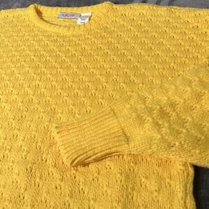 Vintage 80s Actif Sweater Women Sz M Yellow Textured Chunky 100% Cotton USA Made